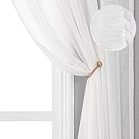 White Linen Curtains - Bordered Semi-Sheer Drapes 95 inches Length Natural Textured Grommet Top Voile Window Curtain for Bedroom and Living Room, 52x95, Set of 2 Panels