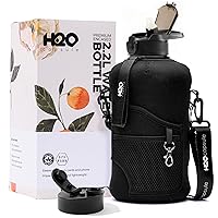 2.2L Half Gallon Water Bottle with Storage Sleeve and Removable Straw – BPA Free Large Reusable Drink Container with Handle - Big Sports Jug, 2.2 Liter (74 Ounce), Jet Black