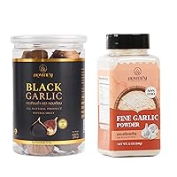 Homtiem Black Garlic 8.82 Oz with Garlic Powder 12 Oz, Super Foods, Vegan, Gluten Free, Non-GMOs, Non-Additives, High in Antioxidants, Perfect for Cooking and and Healthy Recipes