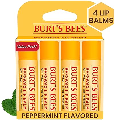 Burt's Bees Lip Balm Mothers Day Gifts for Mom - Original Beeswax, Lip Moisturizer With Responsibly Sourced Beeswax, Tint-Free, Natural Origin Conditioning Lip Treatment, 4 Tubes, 0.15 oz.
