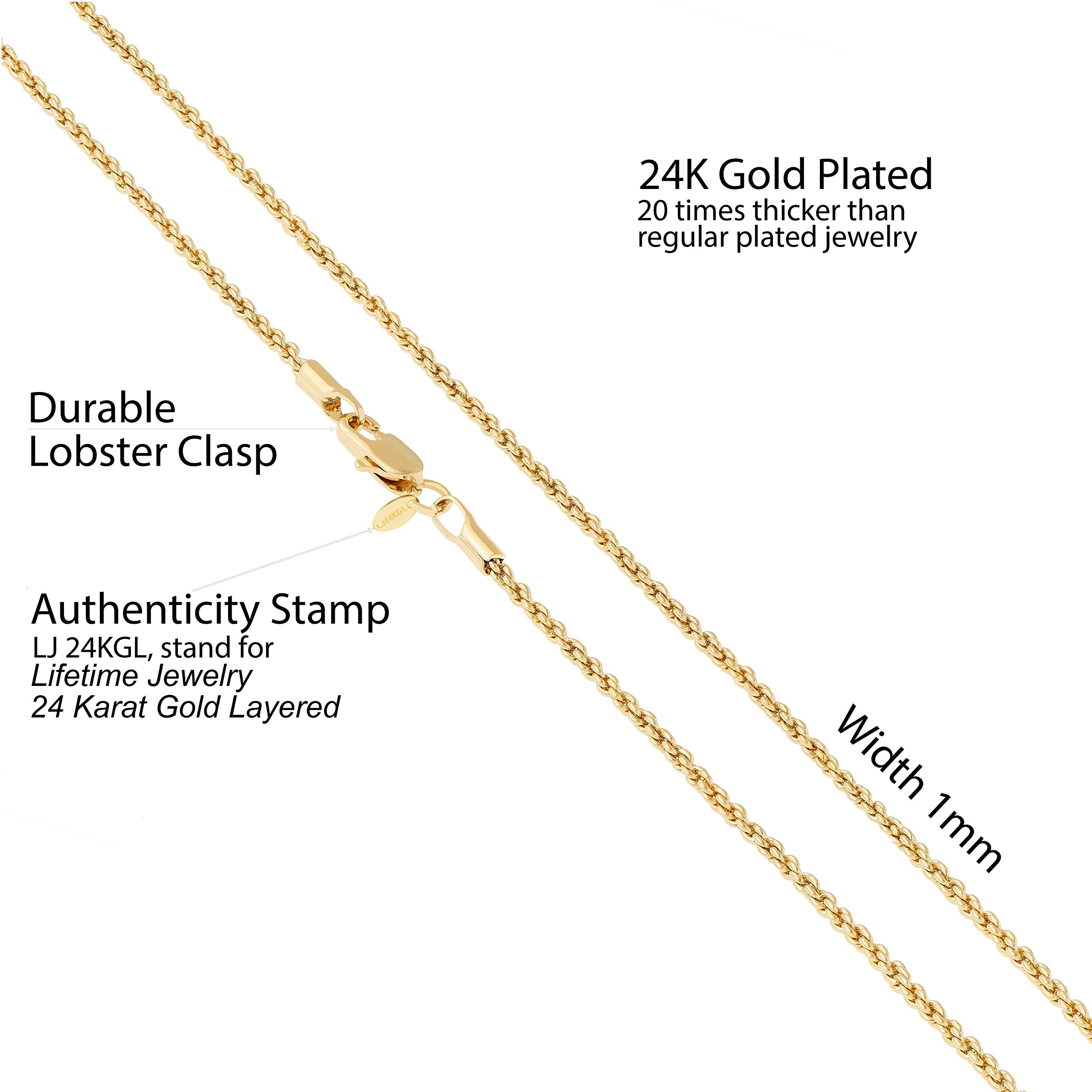 LIFETIME JEWELRY 1mm Gold Necklace for Women & Men 24k Real Gold Plated Thicker Layer Gold Chain Necklace Women Love, Thin Rope Chain Necklace For Men (14 inches)
