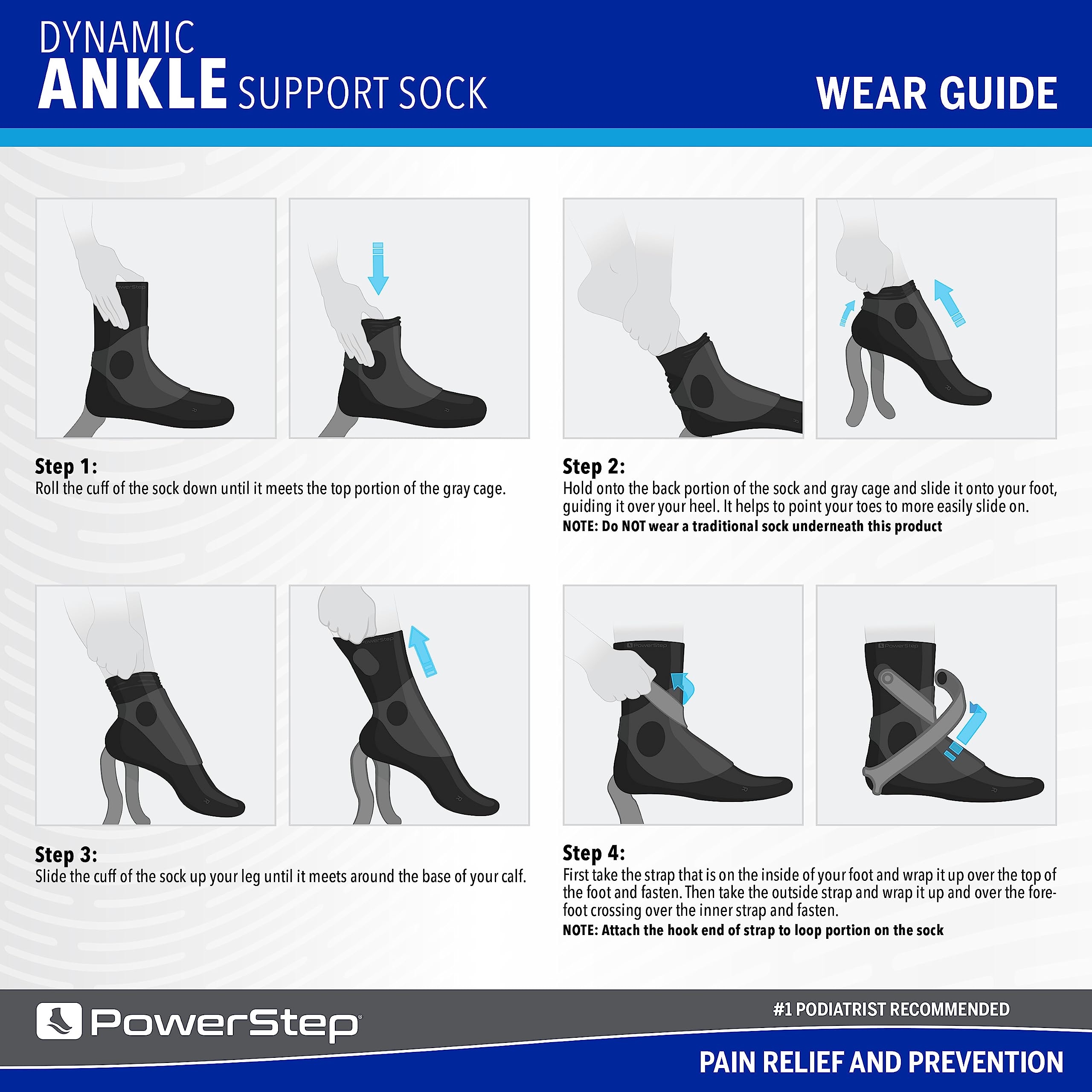 Powerstep Dynamic Ankle Stability Sock, Ankle Brace and Compression Sock, for Flexibility, Support and Injury Prevention