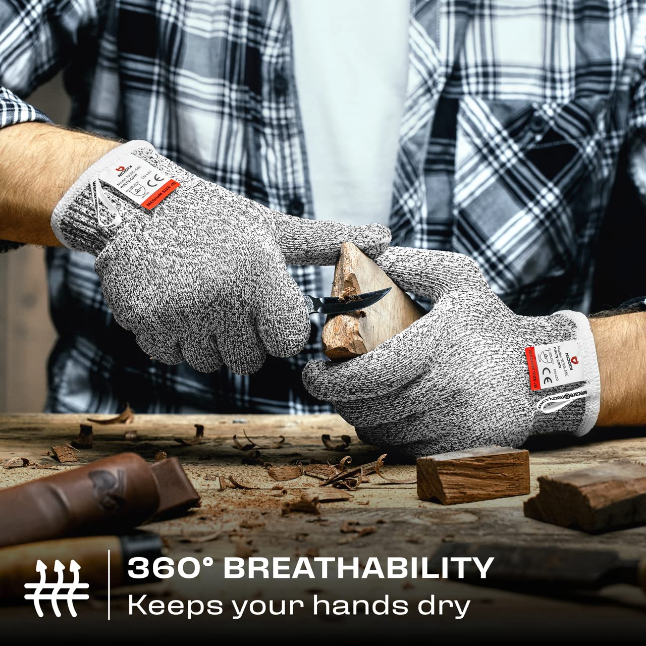 NoCry Premium Cut Resistant Gloves Food Grade — Level 5 Protection; Ambidextrous; Machine Washable; Superior Comfort and Dexterity; Lightweight Protective Gloves; Complimentary eBook