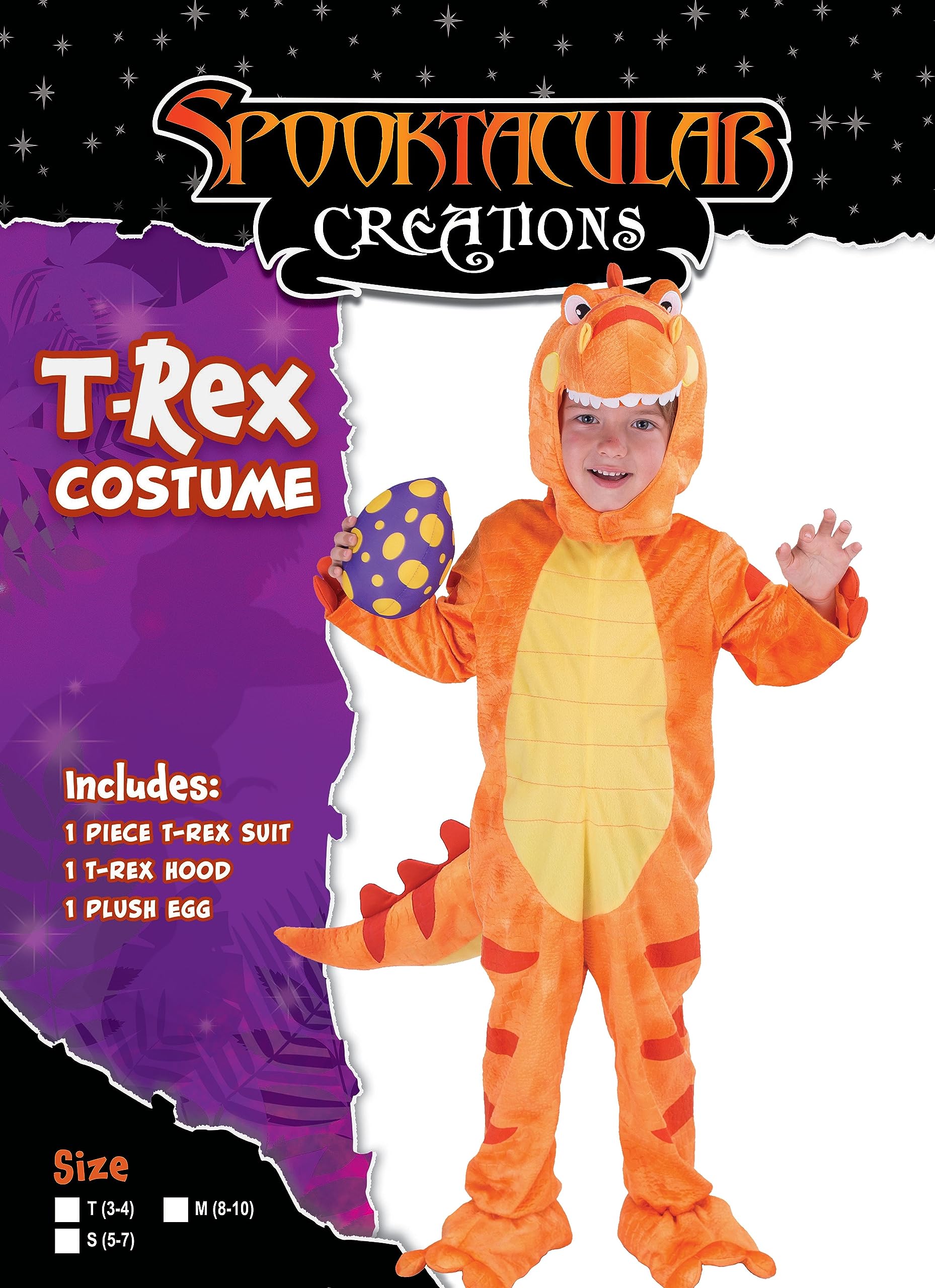Spooktacular Creations Child Orange Dinosaur T-Rex Costume with Toy Dinosaur Egg for Halloween Dress up, Dinosaur Theme Party (3T (3-4 yrs))