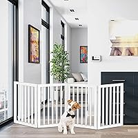 Indoor Pet Gate - 4-Panel Folding Dog Gate for Stairs or Doorways - 73x24-Inch Freestanding Pet Fence for Cats and Dogs by PETMAKER (White)