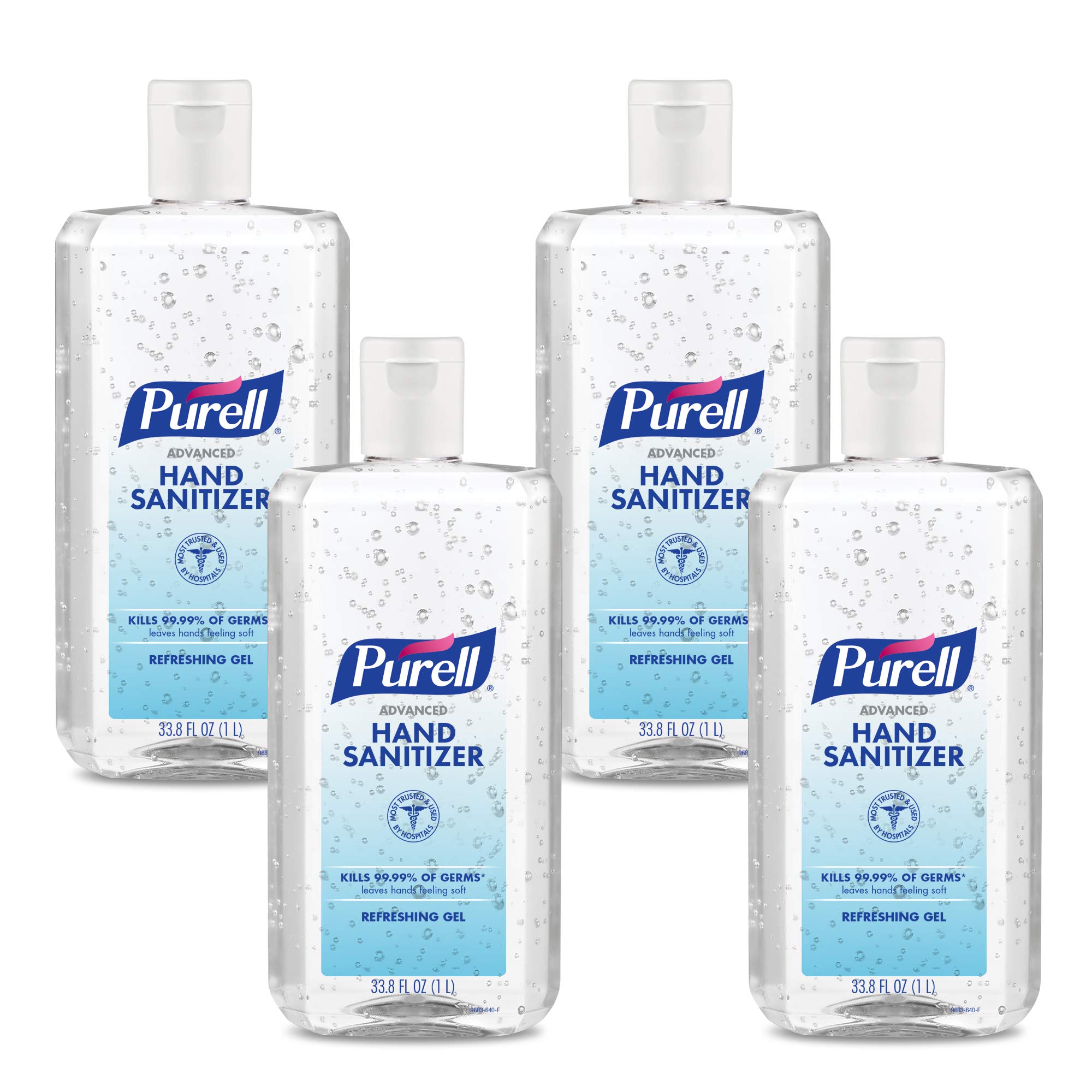 Purell Advanced Hand Sanitizer Refreshing Gel, 1-Liter Flip-Cap Bottle (Pack of 4) - 9683-04