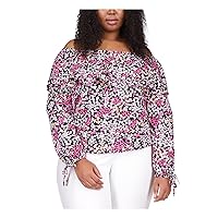 Michael Michael Kors Women's Plus Off-The-Shoulder Peasant Top (S, Cerise Multi)