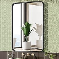 DUMOS Black Vanity Bathroom Mirror for Wall, Metal Framed Rounded Rectangular Modern Mirrors for Over Sink, 30x22 Inch for Farmhouse, Tempered Glass, Hangs Horizontally or Vertically