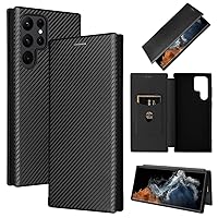 ZORSOME for Samsung Galaxy S22 Ultra 5G Flip Case,Carbon Fiber PU + TPU Hybrid Case Shockproof Wallet Case Cover with Strap,Kickstand,Stand Wallet Case for Samsung Galaxy S22 Ultra 5G,Black