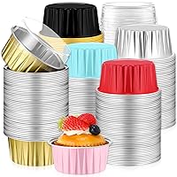 Aluminum Foil Cup with Lid 300 Pack Baking Cake Pan 5oz Disposable Ramekin Cupcake Liners Dessert Cups Mini Muffin Liner Cake Containers Flan Molds Tin for Wedding Birthday Christmas Kitchen