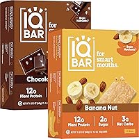 IQBAR Brain and Body Keto Protein Bars - Chocolate Sea Salt and Banana Nut - 12 Count Energy Bars - Low Carb Protein Bars - High Fiber Vegan Bars Low Sugar Meal Replacement Bars