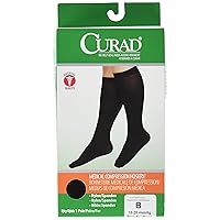 CURAD Knee High Compression Hosiery, 15-20 mmHg, Black, Size B (M), Medical Grade Support Stockings