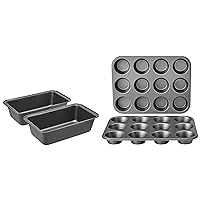 Amazon Basics Nonstick Baking Bread Loaf Pan, 9.5 x 5 Inch, Set of 2 & Nonstick Muffin Baking Pan, 12 Cups - Set of 2
