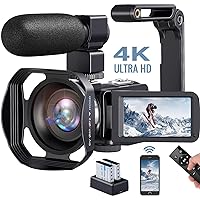 Video Camera Camcorder 4K Ultra 48MP 18X Digital Zoom Camcorder WiFi IR Night Vision Vlogging Camera for YouTube 3.0inch HD Touch Screen Camera with Mic, Stabilizer and Remote Control