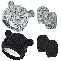 2 Set Newborn Winter Beanie Hats Gloves Kit for Baby Girls Boys Infant Toddler Warm Knitted Hats Glove Autumn Spring