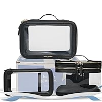 Travel Clear Makeup Bag Cosmetic Organizer for Women + Cute Small Makeup Bag with Compartments, Make Up Bag Case for Traveling + Large Black Skin Care Makeup Bag with Handle, Makeup Bag Organizer