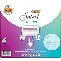 BIC Soleil Sensitive Women's Disposable Razors, 3 Blades With Moisture Strip For a Silky Smooth Shave for women, 10 Piece Razor Set