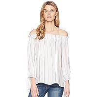 Two by Vince Camuto Long Sleeve Off Shoulder Seashore Stripe Linen Blouse French Peach XS (US 2)
