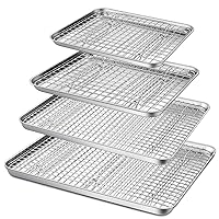 P&P CHEF Baking Sheet and Rack Set, 8 PACK (4 Sheets + 4 Racks), 4 Sizes Stainless Steel Cookie Sheets Baking Pans with Cooling Racks for Cooking & Roasting, Oven & Dishwasher Safe, Healthy & Durable