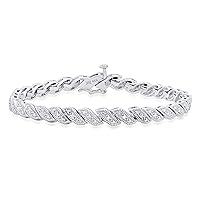 Dazzlingrock Collection Round Accent White Diamond Tennis Link Bracelet for Women in 925 Sterling Silver