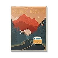 Stupell Industries Take The Scenic Route Phrase Retro Mountain Travel, Designed by Janelle Penner Canvas Wall Art, 16 x 20, Orange
