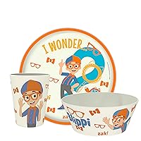 Zak Designs Blippi Kids Dinnerware Set 3 Pieces, Durable and Sustainable Melamine Bamboo Plate, Bowl, and Tumbler are Perfect For Dinner Time With Family (Blippi, TABBS)