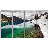 PT14404-48-28-4P Clear Lake Pine Trees and Mountains-Extra Large Landscape Art Canvas, 48x28-4 Equal Panels