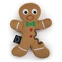 goDog Christmas Gingerbread Man Squeaky Plush Dog Toy, Chew Guard Technology - Brown, Large