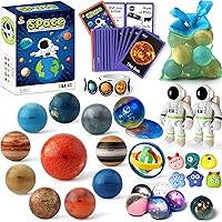 Solar System Planets Toys for Kids, STEM Educational Sensory Toys for Autistic Children Non-Toxic, Space Astronaut Slime Ball Alien Monster Toy Set with Mesh Storing Bag for 3-5-8-10 Boy Girls