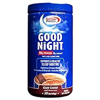 Premier Protein Good Night Protein Powder, Hot Cocoa Mix, 10g Protein, 0g Sugar, 11 Vitamins & Minerals, Nighttime Protein Blend, Magnesium, Zinc, 20 Serve, 1 Tub
