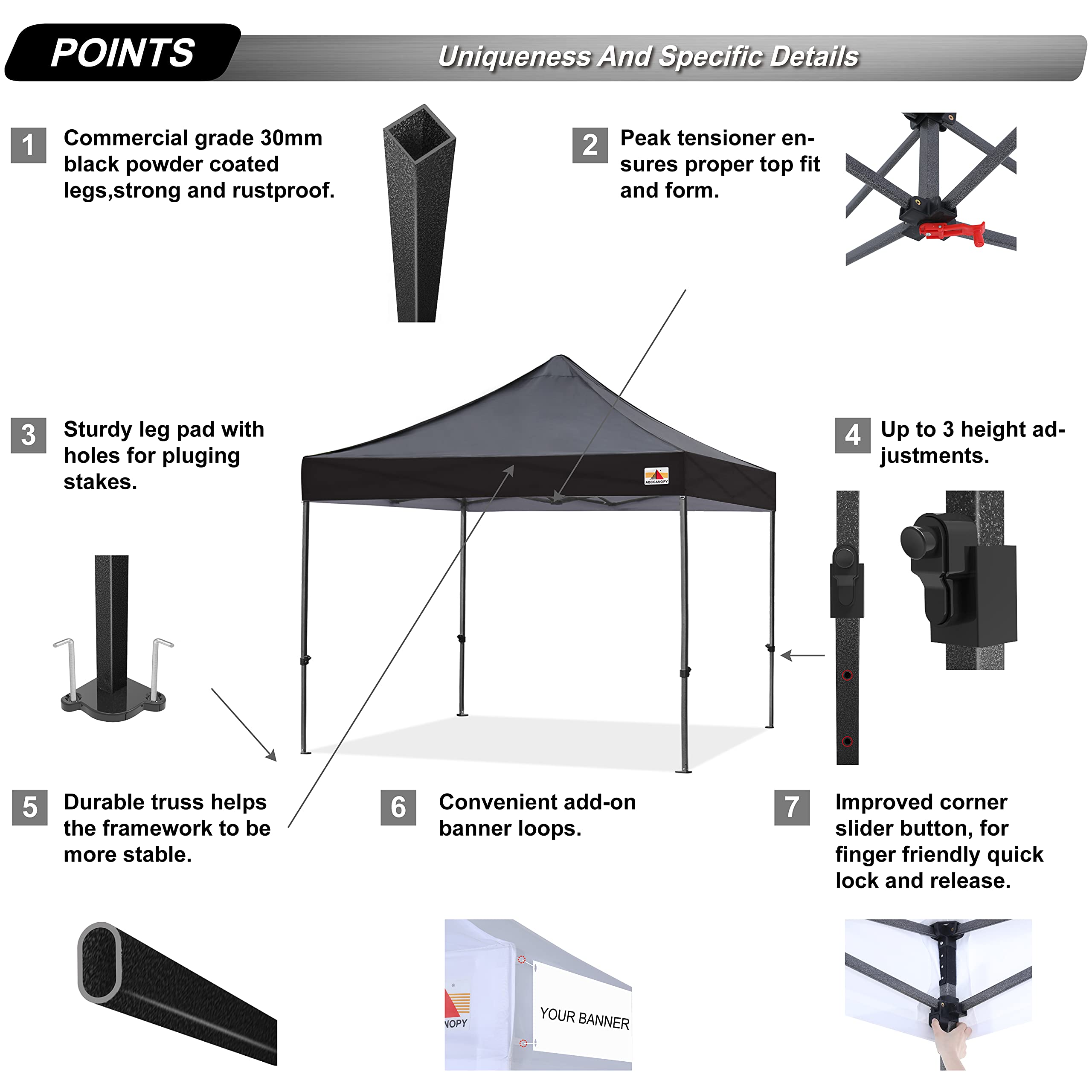 ABCCANOPY Heavy Duty Ez Pop up Canopy Tent with Sidewalls 10x10, Dull Black