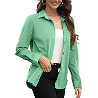 Super Soft Corduroy Button Up Long Sleeve Shirts V Neck Blouses Tops Fall Clothes for Women XS-XXL