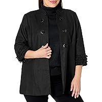Women's Plus Size Three Quarters Sleeve Stand Collar Double Button Lined Jacket