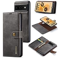 Luxury 2-in-1 Split Leather Wallet Magnetic Phone Case for Google Pixel 7 6 Pro 6A 5A 5G, Detachable Leather Case, Card Holder Business Back(Dark Gray,Pixel 6 Pro)