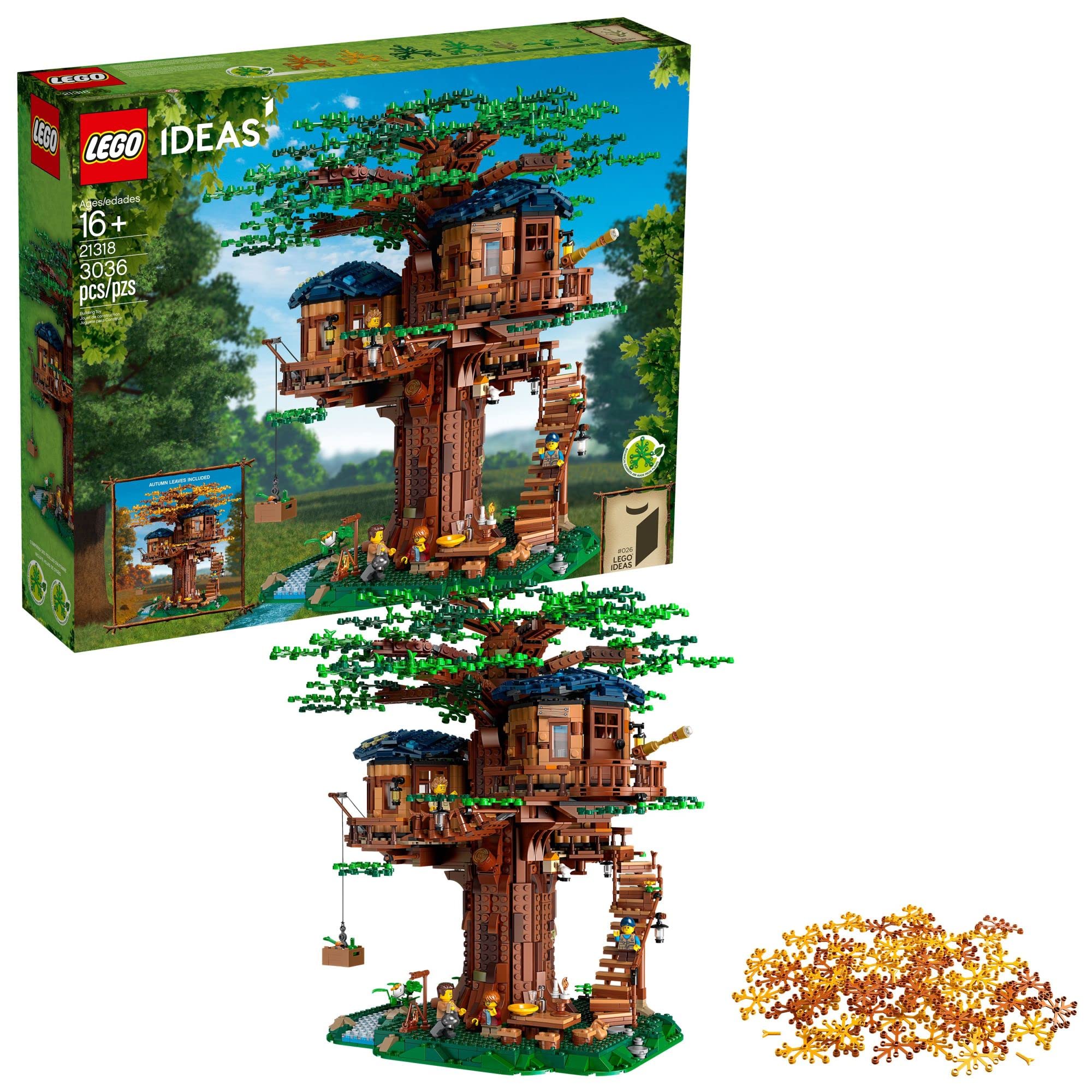 LEGO Ideas Tree House 21318, Model Construction Set for 16 Plus Year Olds with 3 Cabins, Interchangeable Leaves, Minifigures and a Bird Figure