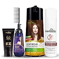 Herbishh Hair Color Shampoo for Gray Hair Light Brown 400 Ml + Hair Color Cream for Gray Hair Coverage + Underarm Cream + Instant Hair Straightener Cream with Applicator Comb Brush