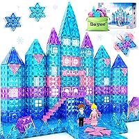 Frozen Toys for Girls Magnetic Tiles 102pcs with 2 Stairs 2 Dolls Princess Castle Building Toys Girls Toys Age 4-5 6-8 Magnetic Blocks Birthday Gifts & Toys for 3 4 5 6 7 8+ Year Old