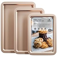 HONGBAKE Cookie Sheets, Baking Sheet Set, Nonstick Oven Pan with Wider Grips, 3 Pack Half/Jelly Roll/Quarter Baking Tray, Premium & Dishwasher Safe