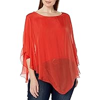 M Made in Italy Women's Plus Size 3/4 Sleeve Silk Round Neck Top