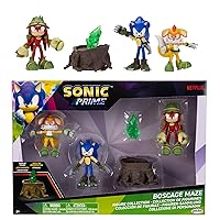 Sonic Prime 2.5-inch Action Figures Bos Cage Maze Themed 5 Pieces: Sonic, Gnarly Knuckles, Mangey Tails, Tree Stump and Green Shard. Ages 3+ (Officially Licensed by Sega and Netflix)