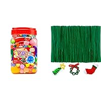 1200pcs pom poms+200pcs Christmas Green Pipe Cleaners, Art and Craft Supplies