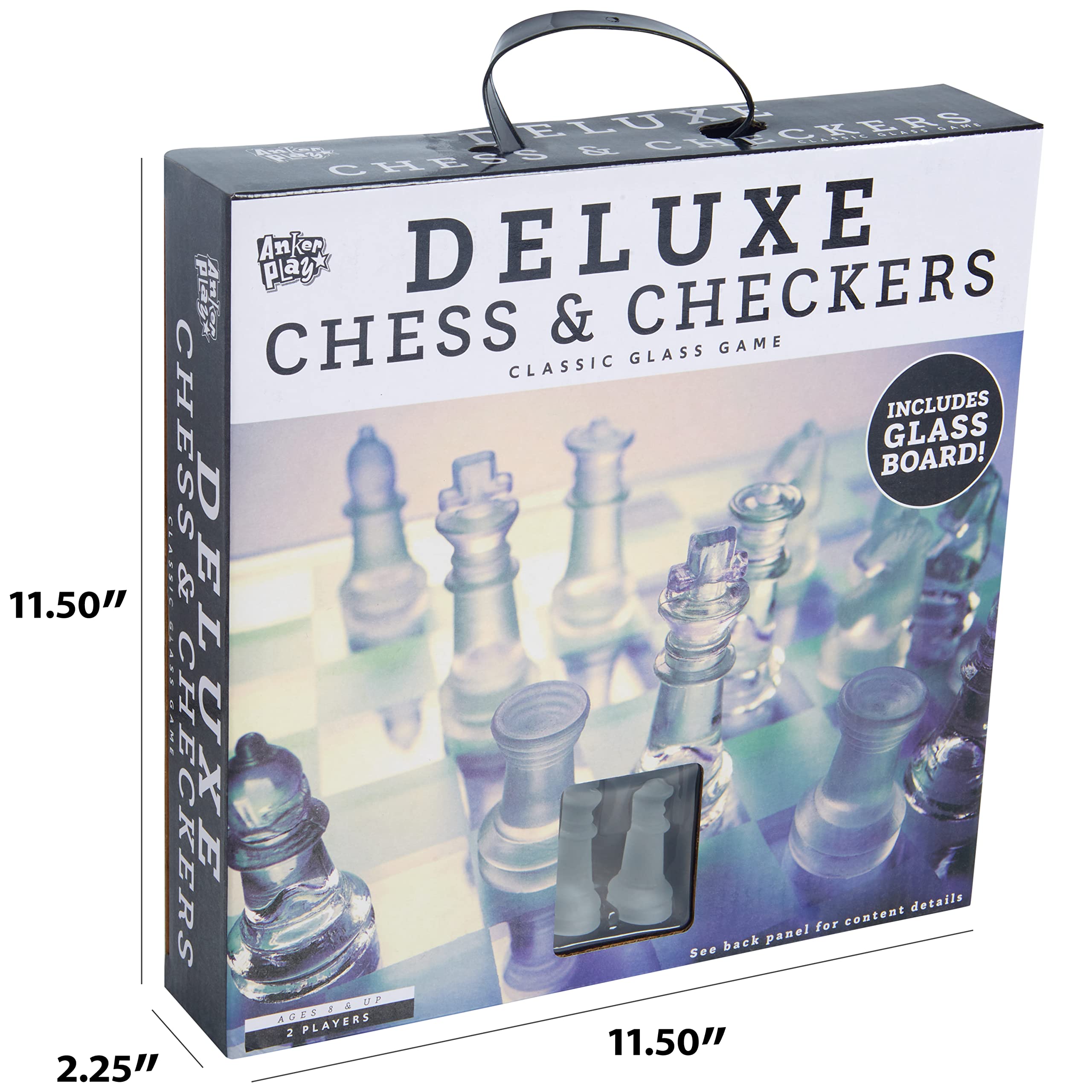 Glass Chess and Checkers Set - Premium Glass Game Kit - Includes 1 Glass Board with 32 Clear and Frosted Checkers Pieces & 32 Clear and Frosted Chess Pieces - Great for Ages 6+
