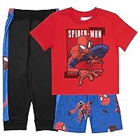Marvel Avengers and Spider-Man Superhero Boys 3-Piece Set - Superheroes Short Sleeve T-Shirt, Shorts, & Jogger Pants 3-Pack