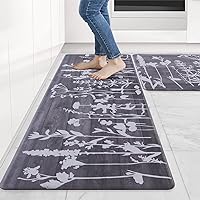 Carvapet Kitchen Floor Mats 2Pcs, Anti Fatigue Kitchen Rugs and Mats Farmhouse Flowers Non-Skid Cushioned Floor Comfort Mat for Kitchen, Doorway, Sink, Laundry, 17