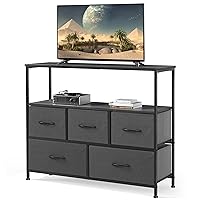 TV Stand Entertainment Center with 5 Fabric Drawer for Bedroom 30 inch Tall Dresser with Open Display Media Console Closet Metal Shelf Storage for Living Room Space Saving, Large, Grey