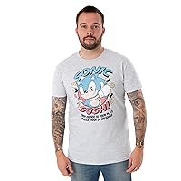 Sonic The Hedgehog Mens T-Shirt | Sonic Sushi Short Sleeve Grey Graphic Tee for Adults | Gaming Merchandise Gift for Him