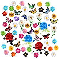 Coopay 100 Pieces Flower Butterfly Iron/Sew on Patches Sunflower Cute Embroidered Applique Rose Patches for Clothing Large Colorful Decorative Daisy Patches for Clothes Dress Hat Jeans DIY
