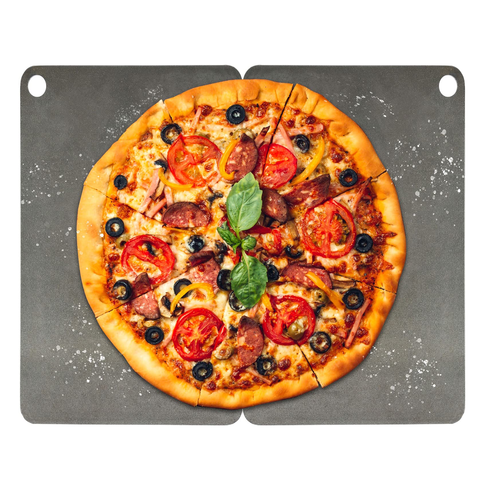 TCFUNDY Pizza Steel for Oven 2PCS, Steel Pizza Stone for Grill and Oven, Pre-Seasoned Solid Carbon Steel Non-Stick Pizza Pans, Combine into 13.5