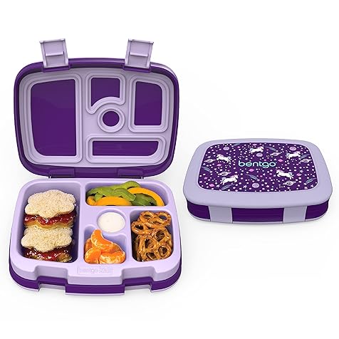 Bentgo® Kids Prints Leak-Proof, 5-Compartment Bento-Style Kids Lunch Box - Ideal Portion Sizes for Ages 3 to 7 - BPA-Free, Dishwasher Safe, Food-Safe Materials (Unicorn)