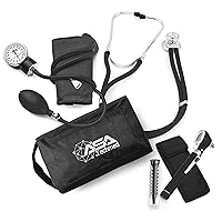 ASA TECHMED Nurse Essentials Professional Kit with Handheld Travel Case | 3 Part Kit Includes Adult Aneroid Sphygmomanometer Blood Pressure Monitor, Stethoscope, Diagnostic Otoscope (Black)